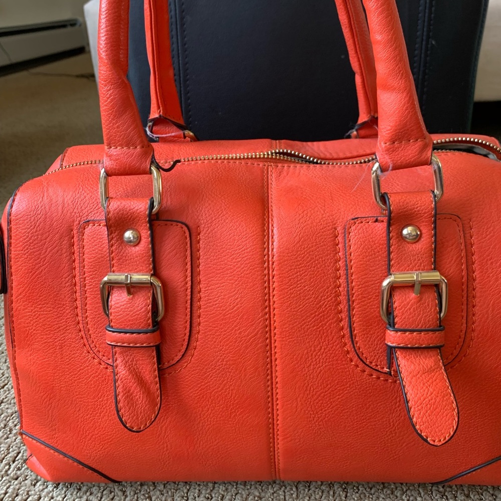 Orange double-zip leather purse